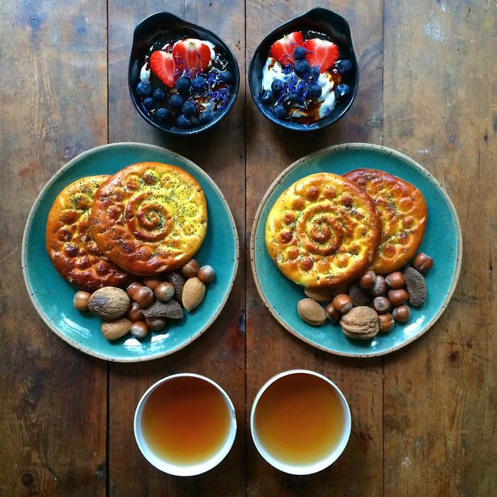 Este hombre hace desayunos simétricos para compartir con su novio cada mañana