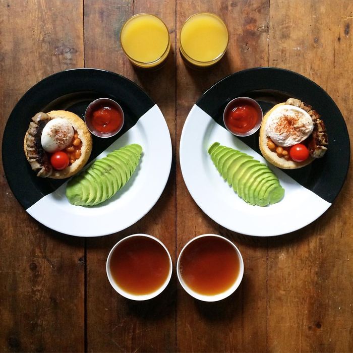 Este hombre hace desayunos simétricos para compartir con su novio cada mañana