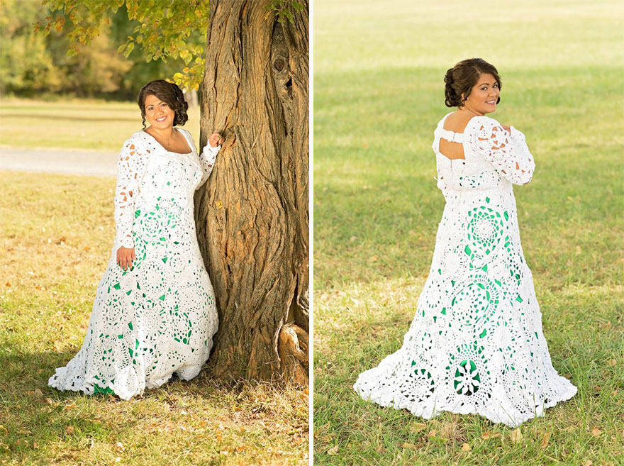 Esta novia pasó 8 meses tejiendo su propio vestido de boda de 70 dólares