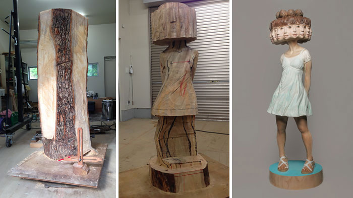 Este escultor japonés muestra cómo transforma la madera en estatuas surreales