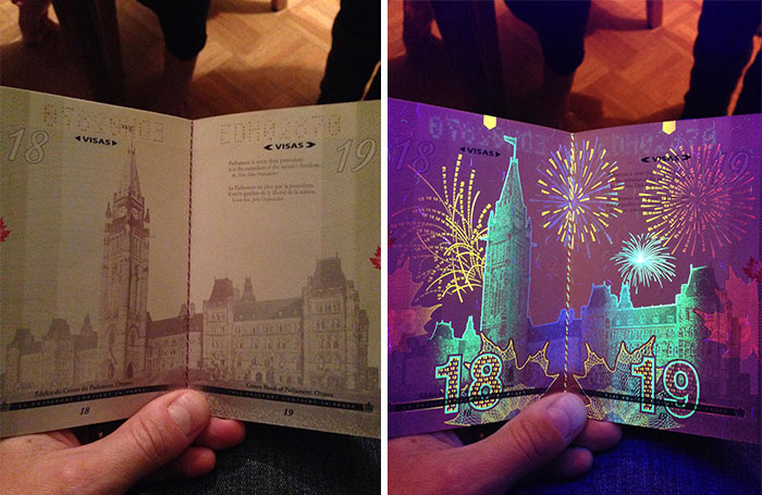 El nuevo pasaporte canadiense muestra imágenes escondidas bajo luz ultravioleta