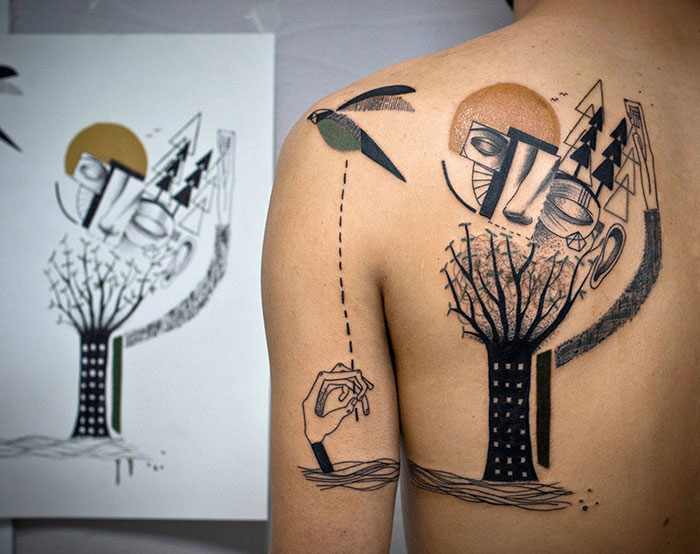 Un dúo británico crea tatuajes cubistas basándose en las historias de sus clientes