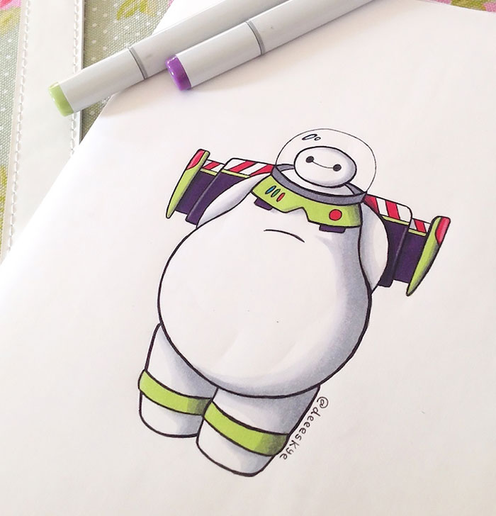 Esta ilustradora autodidacta de 18 años ha reimaginado a Baymax como otros personajes de Disney