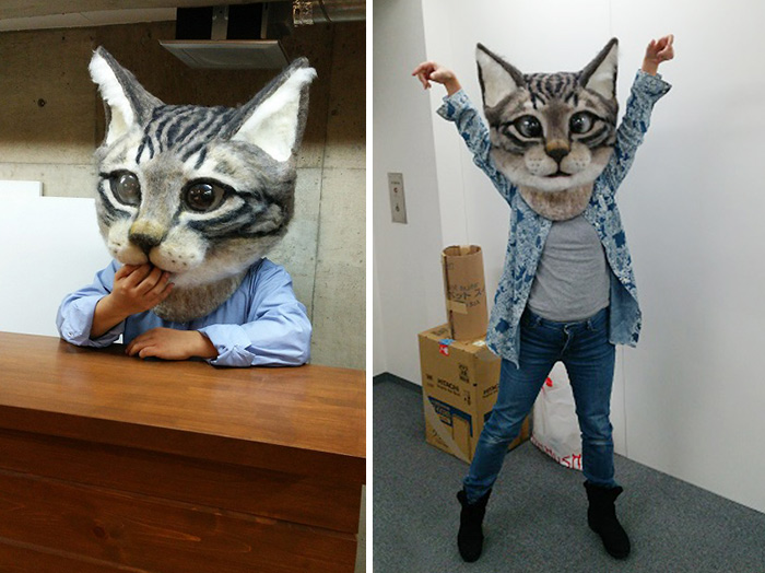 Esta realista cabeza de gato gigante hecha de lana es tan adorable como terrorífica