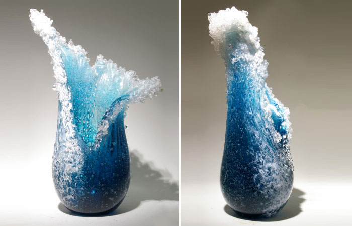 Increíbles floreros con forma de ola del mar creados por un dúo de artistas hawaianos