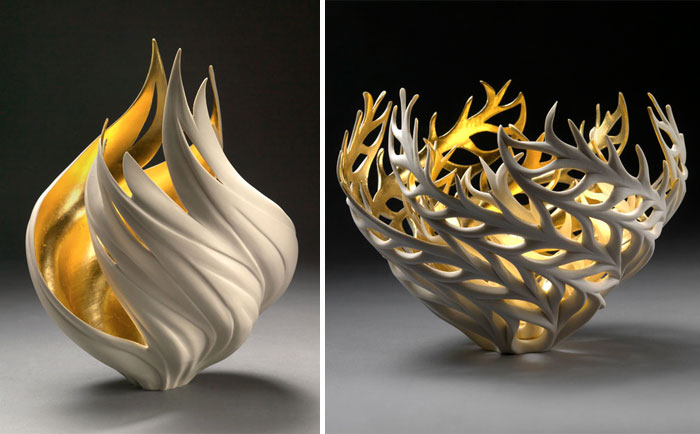 Estas porcelanas inspiradas en la naturaleza tienen fuego dorado en su interior