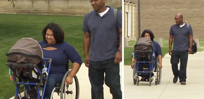 Este adolescente diseña un carrito de bebés para una madre parapléjica en silla de ruedas