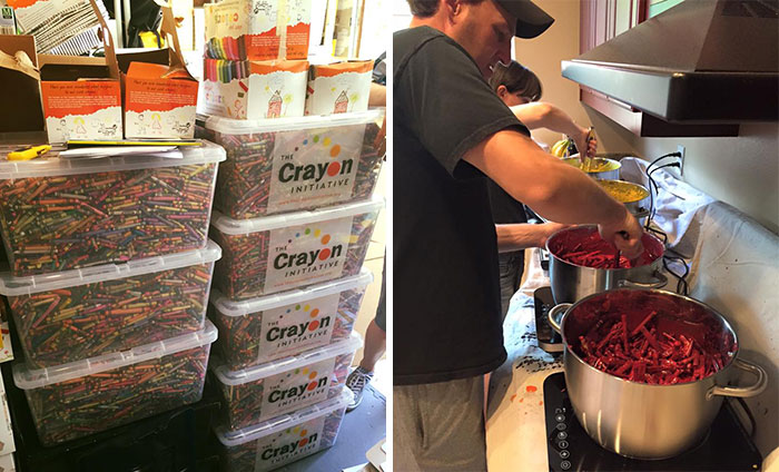 Este padre ha encontrado una manera de reciclar las ceras de colores gastadas de los colegios y restaurantes