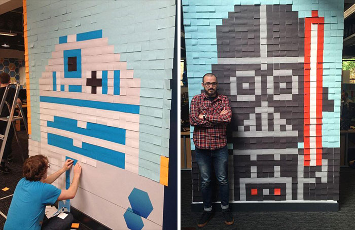 Los trabajadores de esta oficina hicieron un mural gigante de La Guerra de las Galaxias con miles de postits