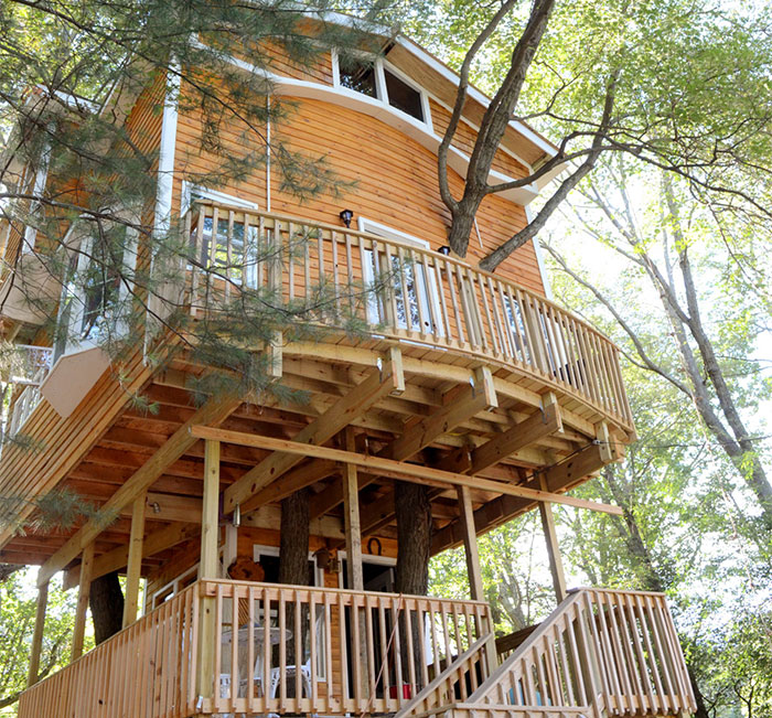 Este abuelo construyó para sus nietos una casa del árbol de 3 pisos y 12 metros