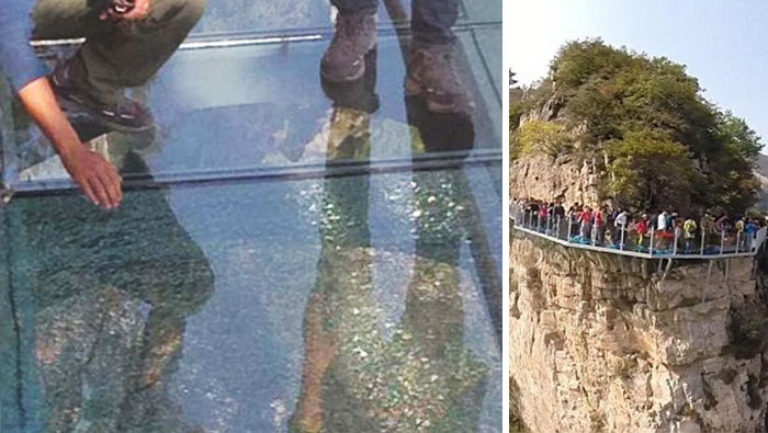 Este puente de vidrio a 1.080 metros de altura se resquebraja bajo los pies de los visitantes
