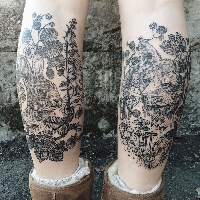Mágicos tatuajes de flora y fauna inspirados en dibujos antiguos
