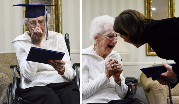Esta anciana de 97 años llora de alegría tras conseguir al fin su diploma del instituto