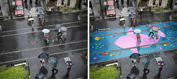 Estos murales tan coloridos solo aparecen sobre la carretera cuando llueve