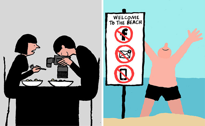 Ilustraciones sobre la adicción a la tecnología en nuestras vidas, por Jean Jullien