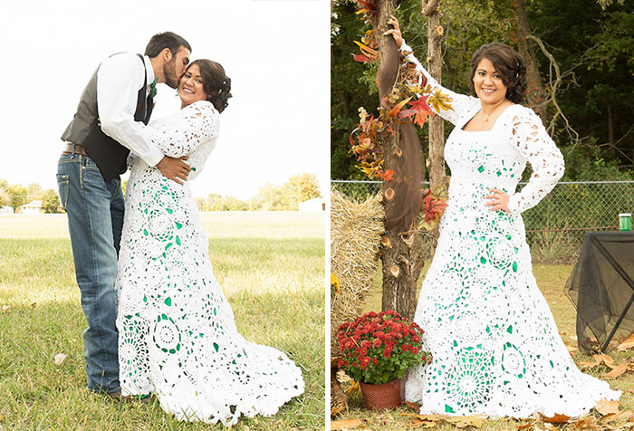 esta novia pasó 8 meses tejiendo su propio vestido de boda de 70