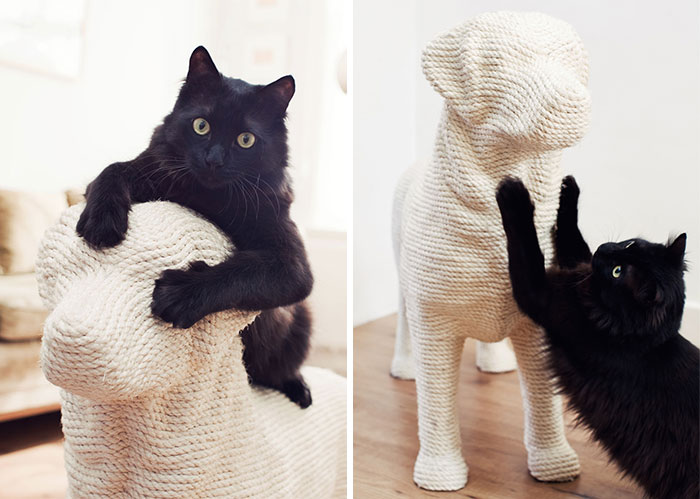 Este rascador en forma de perro proporciona a los gatos una dulce venganza