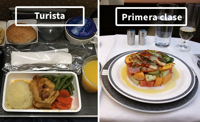 La comida en distintas aerolíneas: Turista vs. 1ª clase