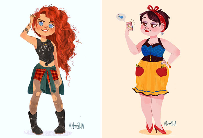 Ilustro a las princesas Disney como chicas modernas del siglo XXI