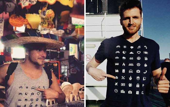 Esta camiseta para viajeros con 40 emoticonos te permite comunicarte en cualquier país aunque no sepas hablar su idioma