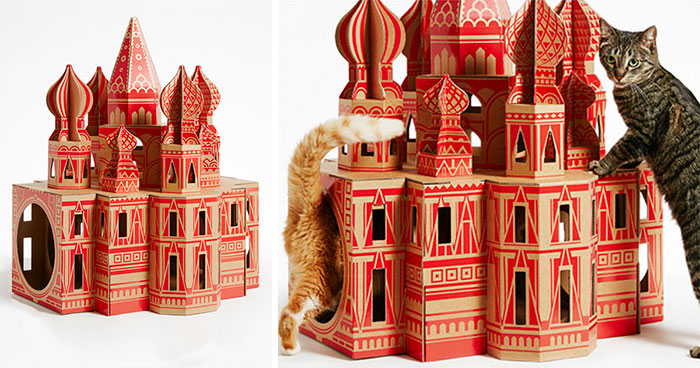 7 Casas de cartón para gatos inspiradas en famosos monumentos arquitectónicos