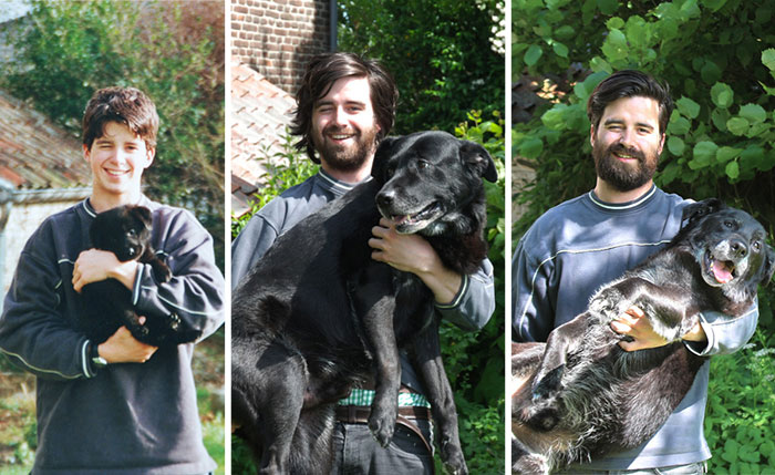 Este hombre recrea una foto con su perro 15 años después para decirle adiós
