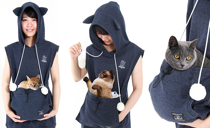 Esta sudadera gatuna con bolsa de canguro te permite llevar a tu gato donde quieras (edición de verano)