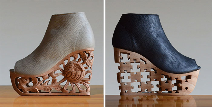 Tacones de madera con preciosos detalles tallados usando antiguas técnicas vietnamitas