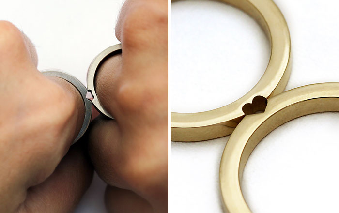 Anillos de boda a juego que se convierten un uno al combinarlos