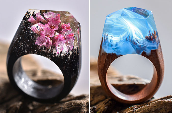 Mundos en miniatura dentro de estos anillos de madera que captan la belleza de las distintas estaciones