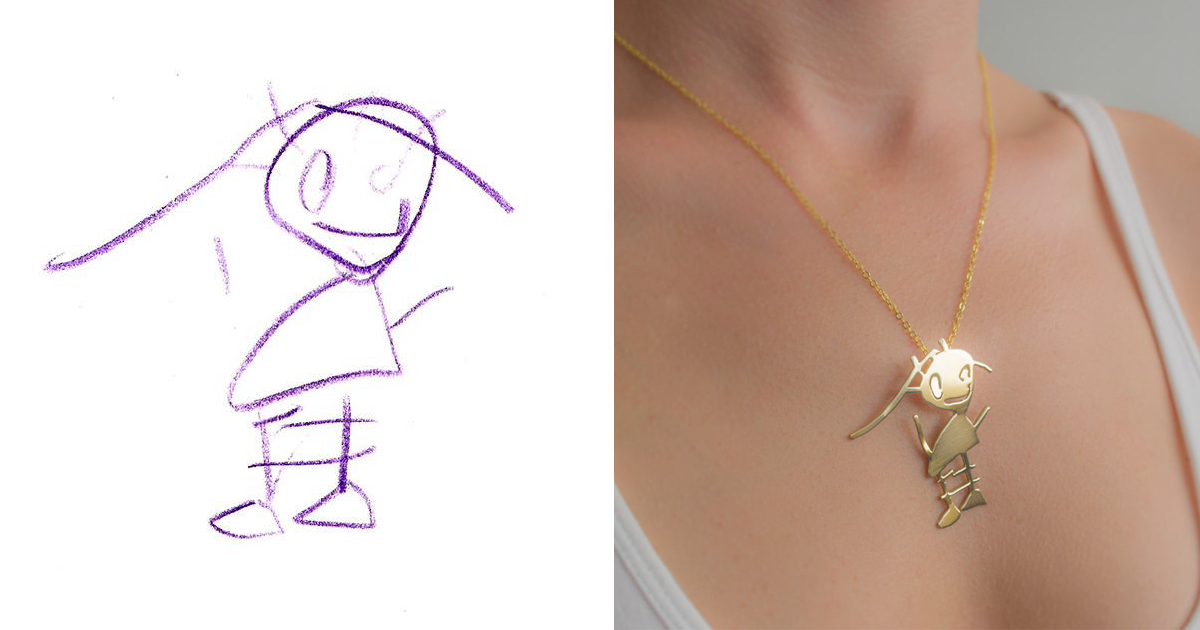 Estos dibujos de niños han sido convertidos en joyería para poder recordarlos siempre