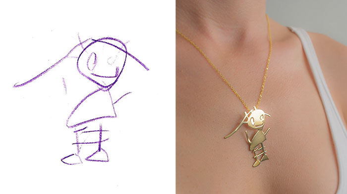 Estos dibujos de niños han sido convertidos en joyería para poder recordarlos siempre