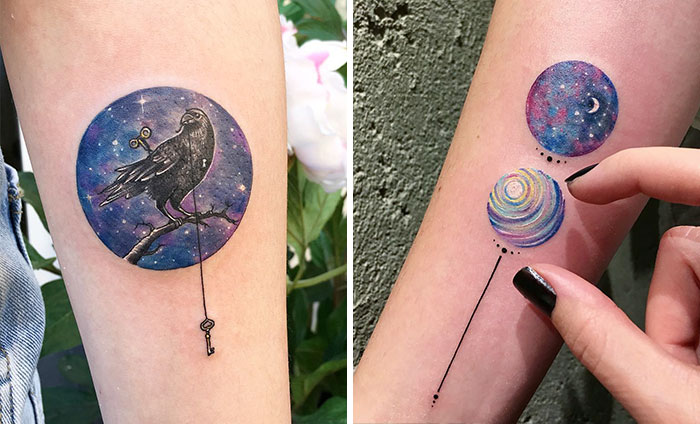Tatuajes circulares en miniatura, por la tatuadora turca Eva Krbdk