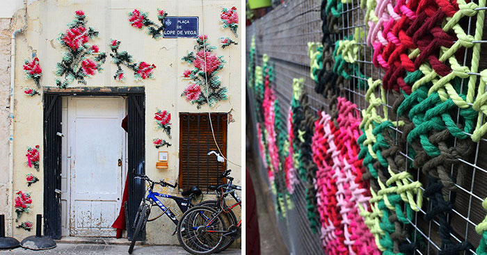 Arte urbano de punto de cruz en España, por Raquel Rodrigo