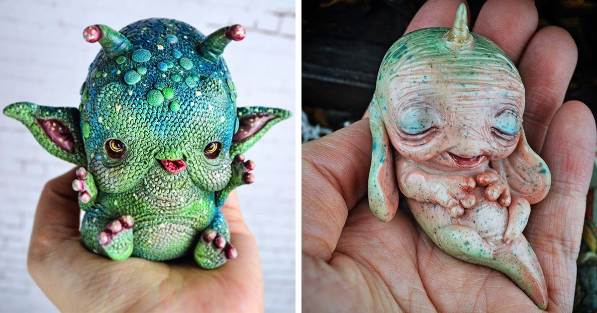 Manos sosteniendo figuras detalladas de extrau00f1as criaturas con texturas y colores u00fanicos y expresiones peculiares.