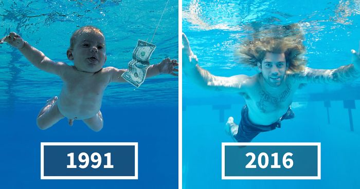 El bebé de la portada de Nirvana recrea su icónica fotografía 25 años después