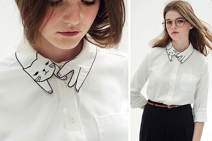 Este cuello de camisa es perfecto para las locas por los gatos