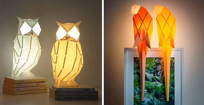 Lámparas de papel inspiradas en animales de origami
