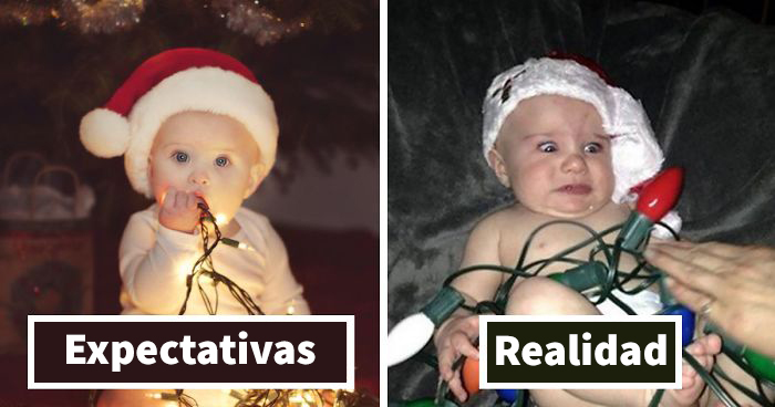 Expectativas vs. Realidad: 15 Fallos en sesiones de fotos navideñas con bebés