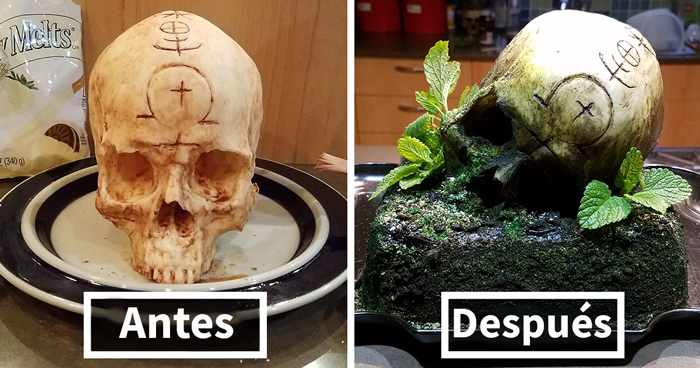 Preparé una tarta en forma de calavera y la llevé al trabajo para asustar a mis compañeros