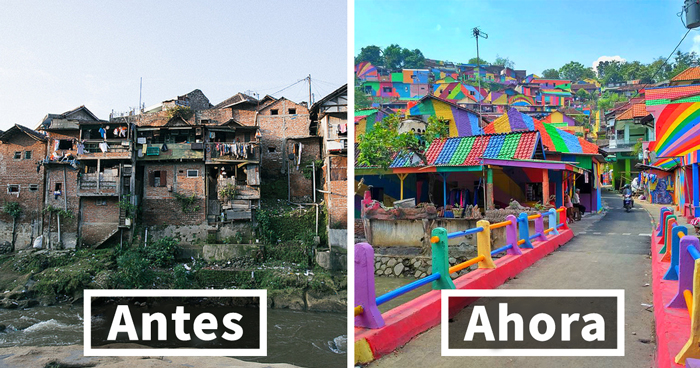 El pueblo arco iris: El gobierno indonesio invierte 22.467$ en pintar 232 casas suburbiales y el resultado es increíble