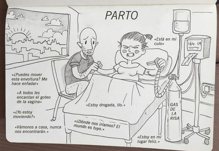 Más que 30 horas de parto resumidas en una ilustración. Lo hiciste magníficamente, Kellie. Te quiero