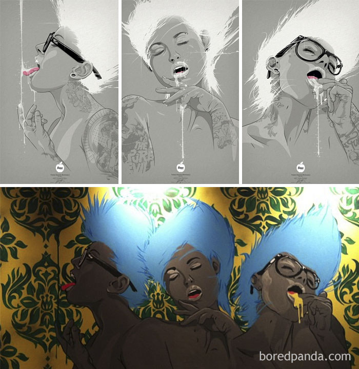 Originales De Adrian Knopik (Arriba) Y Las Versiones De Rashidi Barrett (Abajo)