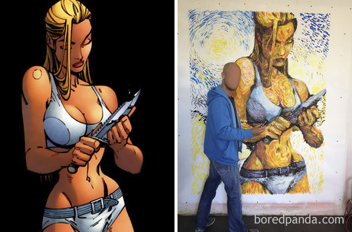 Obra Original De J. Scott Campbell (Izquierda) Y Obra De Benjamin Spark (Derecha)