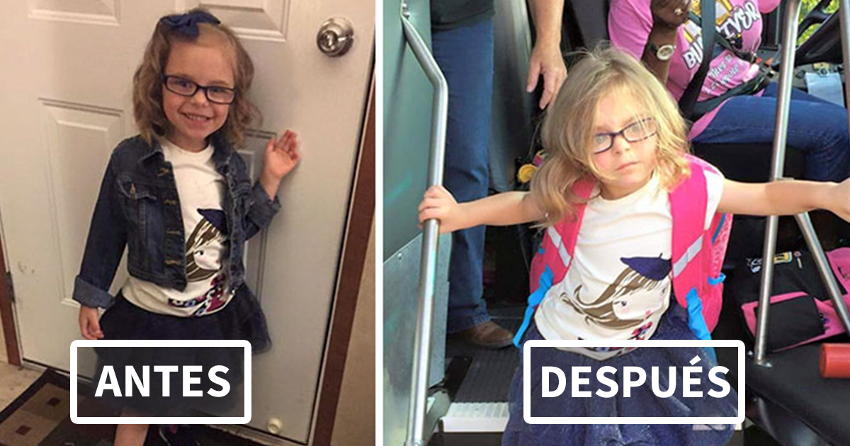 27 Divertidas fotos de niños antes y después de su primer día de clase