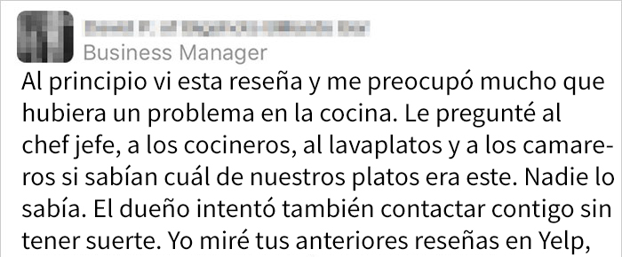Una clienta deja una reseña negativa en Yelp tras "encontrar" un gusano en la comida, pero es desacreditada por un empleado del restaurante