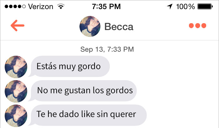 Esta chica en Tinder dijo que un chico era demasiado gordo para ella, así que él respondió