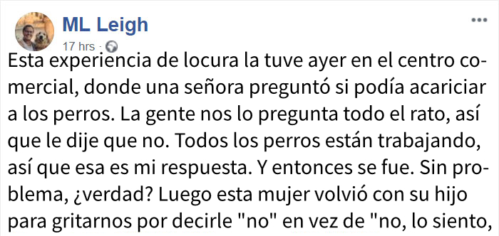 Esta madre "con derecho a todo" preguntó si su hijo podía acariciar un perro de servicio, pero no aceptó un "no" por respuesta