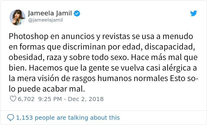 La actriz Jameela Jamil explica por qué el aerografiado debería ser ilegal publicando ejemplos