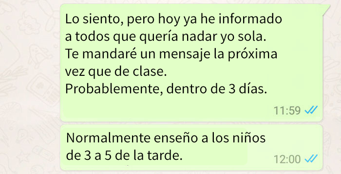 "Doy clases gratis de natación a niños. Esta madre exigía que enseñara a su hijo en exclusiva y le diera a ella el dinero"